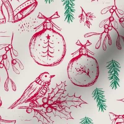 Red and Green Woodland Christmas Toile
