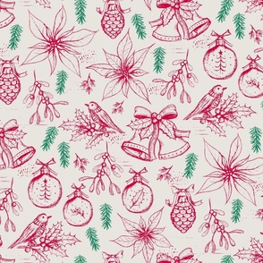 Red and Green Woodland Christmas Toile