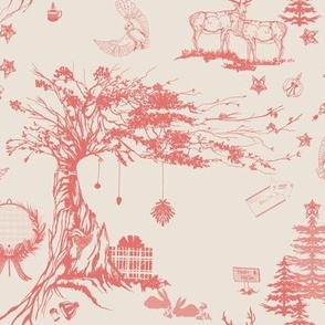 Oak and Elk holiday toile in  Coral Red