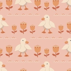 Cute ducklings on a pink background