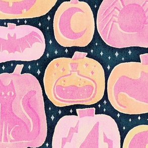 Halloween Pumpkins - extra large - midnight, pink, and orange 