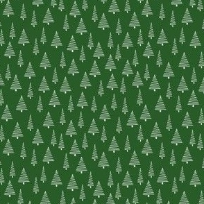 Pine Tree // Normal Scale //  Green Background // White Lines // Winter Time // Winter Holidays // Dark Light Green // Red Xmas Plants // Cotton //