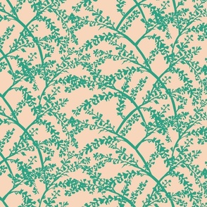 Tropical Ti leaf floral-green on beige half-drop