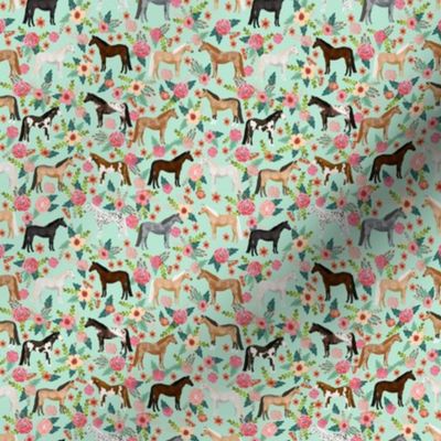 SMALL horse multi coat floral horses fabric mint