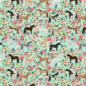 SMALL horse multi coat floral horses fabric mint