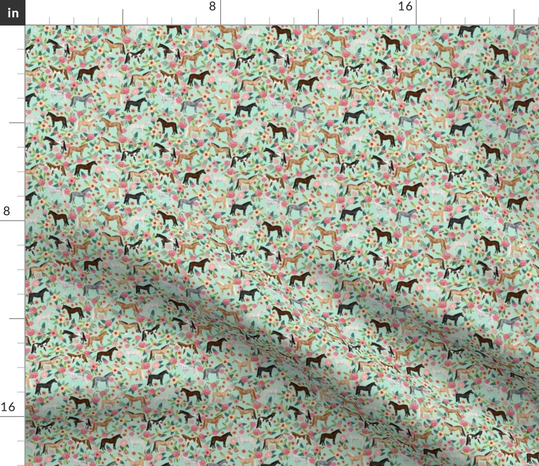 SMALL horse multi coat floral horses fabric mint