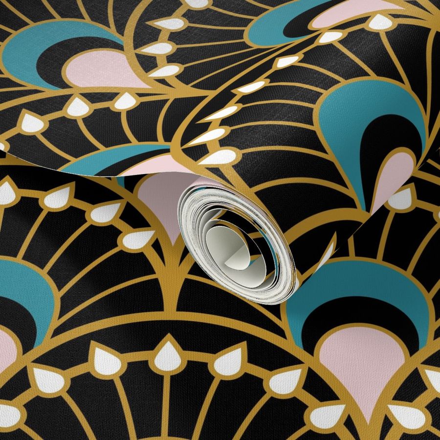 Fancy black scallop fans - Art Deco Joy Wallpaper | Spoonflower