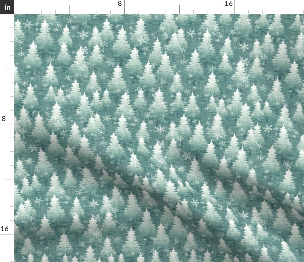 Teal Green Pine Tree Forest 