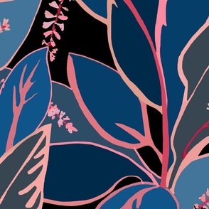 Jumbo Tropical ti leaf outline-blue pink black