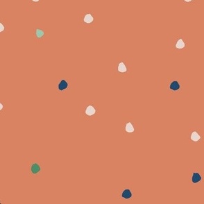 386 - Jumbo scale Orange, blue, green and cream spotty polka dot design - Down by the River: for crafts, wallpaper, bed linen, home decor and apparel