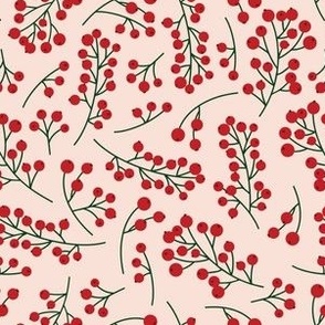 Pink background with scattered berries pattern repeat
