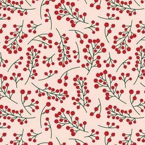 SMALL - Pink background with scattered berries pattern repeat