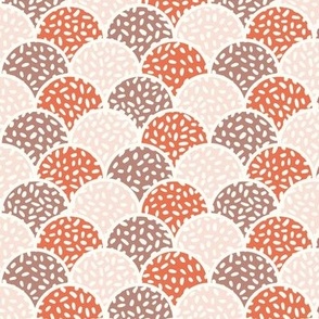 Medium - Neutral geometric arches in brown, beige & orange with scattered dots texture