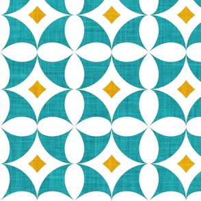 Large jumbo scale // Geometric tiles inspiration 10 // white goldenrod yellow and peacock 