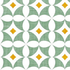 Large jumbo scale // Geometric tiles inspiration 10 // white goldenrod yellow and jade green