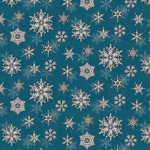 Vintage style snowflakes on petrol blue/green - medium
