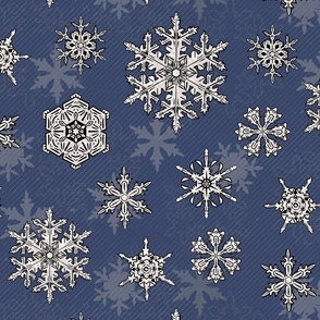 Vintage style snowflakes on blue - large