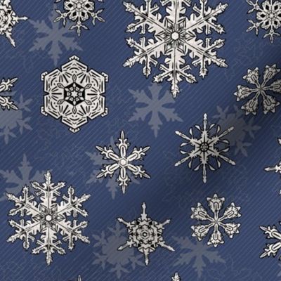 Vintage style snowflakes on blue - medium