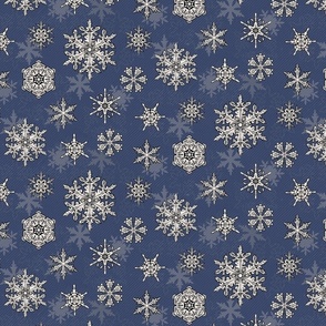 Vintage style snowflakes on blue - medium