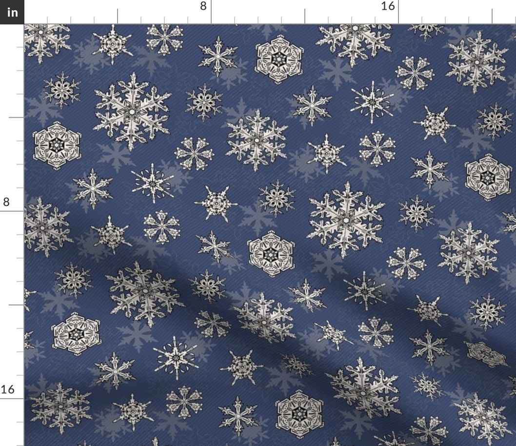 Vintage style snowflakes on blue - medium