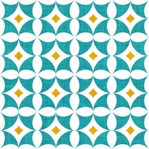 Small scale // Geometric tiles inspiration 10 // white goldenrod yellow and peacock
