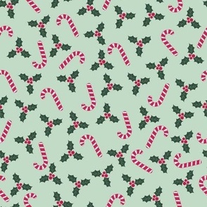 Xmas time // Normal Scale // Light Green Backgound // Holiday Decor // Holly Leaves 