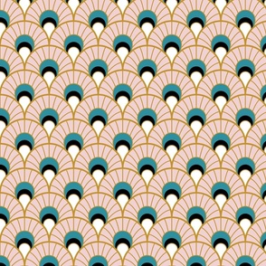 Cotton candy scallop fans - Art Deco Joy - Lagoon, Mustard, pink - Petal Solids Coordinate - medium