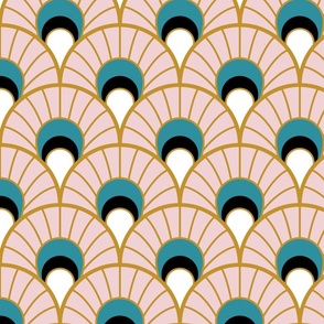 Cotton candy scallop fans - Art Deco Joy - Lagoon, Mustard, pink - Petal Solids Coordinate - large