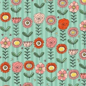 Floral stripe on aqua