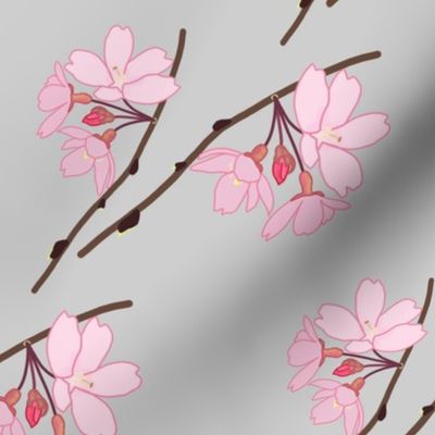 Cherry Blossom Flourish - silver grey, medium 