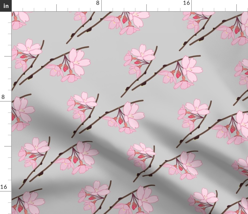 Cherry Blossom Flourish - silver grey, medium 