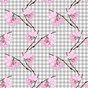 Cherry Blossom Ballet #2 - grey gingham, medium 