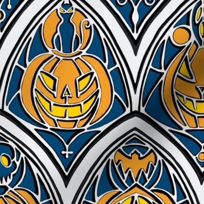 Window pumpkins - small size - orange and navy - pumpkins, halloween, gothic, hand-drawn, Art Deco 
