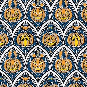 Window pumpkins - small size - orange and navy - pumpkins, halloween, gothic, hand-drawn, Art Deco 