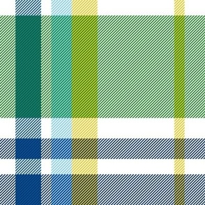 Green Yellow and Blue Madras on White
