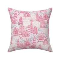 Gingerbread Village Xmas Toile Pink Small- Christmas Gingerbread House Cookies- Pink- Teal- White- Winter Holiday