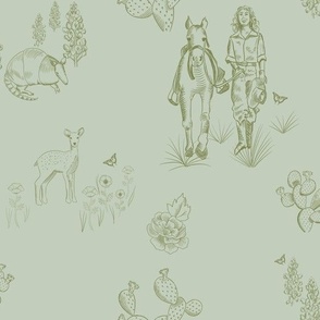 Hill Country Toile in green on green