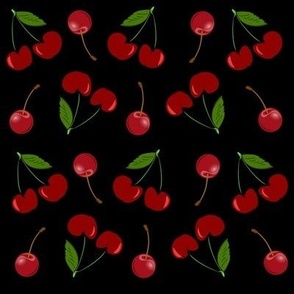 Cherries Pattern in Black Background
