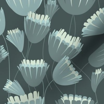 Night Flowers // Large Background //  Blue Gray backgound // Groove Style // Flora 