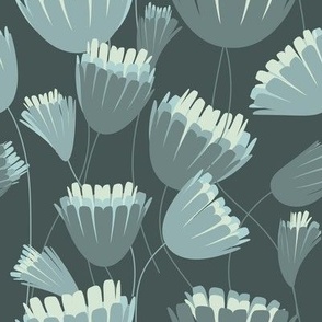 Night Flowers // Large Background //  Blue Gray backgound // Groove Style // Flora 