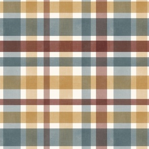 gold, teal, and auburn plaid for autumn or fall