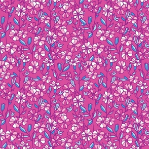 Magenta blue blossoms repeat pattern