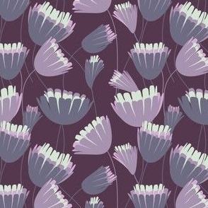 Flowers Night // Normal Scale // Groove Style // Flora // Purple Background // Violet Flowers // Boho // Night Flowers // Botanical Vibe