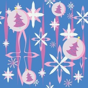 Mid Century Snowflakes and bubbles pink and blue