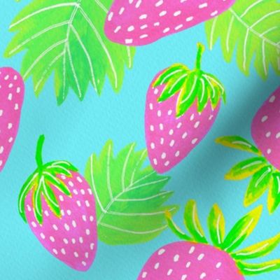 Strawberries Pattern - Hot Pink And Blue