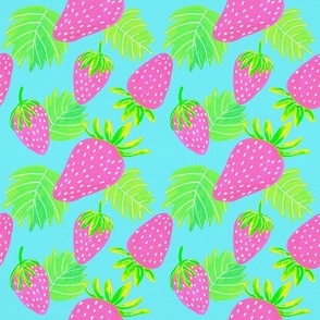 Strawberries Pattern - Hot Pink And Blue