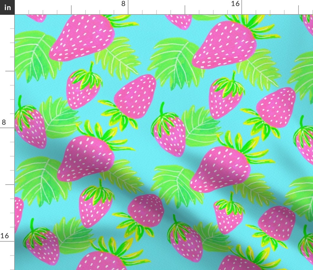 Strawberries Pattern - Hot Pink And Blue