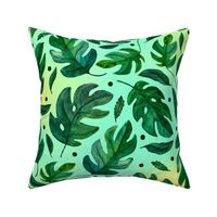 Jumbo Watercolor Tropical Leaves on Yellow and Green