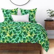 Jumbo Watercolor Tropical Leaves on Yellow and Green