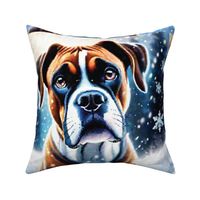 Winter Boxer Dog with snowflakes